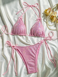 Sparkling Glitter Halter Bow Bikini Female Swimsuit Women Swimwear Two-pieces Bikini Set High Cut Bather Bathing Suit Swim Lady