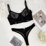 Toucheart 2 Piece Set Sexy Lingerie Set For Women Mesh Micro Perspective Beach Swimsuit Briefs Contrast Color Sexy Lingerie Set