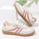 Korean Pink Striped Flat Shoes Women Spring Autumn Lace Up Platform Sneakers Woman Plus Size 42 Low Heel Casual Shoes Female