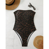S - XL New Leopard Printed Bandeau Women Swimwear One Piece Swimsuit Female High Leg Cut Monokini Bather Bathing Suit Swim V8051