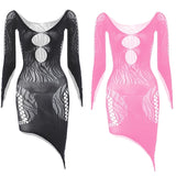 1 Piece Beach Cover Up without Bikini Summer's Hottest Mesh Swimsuit Women Summer Pool Swimwear Long Sleeves Hollow Out Dress
