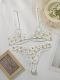 Women's Sweet Small Floral Pattern Underwear Set with Steel Hoop Crowd Push Up Suitable for Beach Vacation Wear MR3414