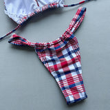 2026 New Summer Women's Plaid Print Swimsuit Strappy Bathing Suit Sexy Lace-up Backless Swimwear Push Up Thong Biquini Beachwear