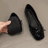 Fashion Silver Bling Low Top Single Shoes for Women New Low Heels Bow-Knot Single Shoes Ladies Hot Sale Plu Size Shoes Mujer