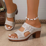Lightweight High-Heeled Sandals Women Plus Size 43 Hollow Out Thick Heel Slippers Woman Summer Slip On Platform Sandles Female