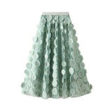 Women Tulle Tutu Skirt Solid Color 3D Dot Elastic Mesh Fairy A-Line Skirt for Beach Party Streetwear