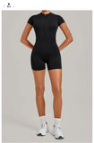 Half-zipper Slimming Yoga Jumpsuit Women Hollow Out Backless Sports One Piece Suits Short Sleeve Butt Lifting Tight Overalls