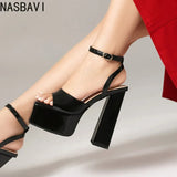 NASBAVI Square Toe Women Patent Thick Platform Sandals High Chunky Heels Ankle Straps Summer Leopard Shoes Custom Colors