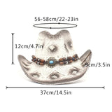 Women Cowboy Hat Creative Curled Straw Hollow Design Ethnic Style Beads Chain Decoration Shade Straw Hat Summer Sun Cap