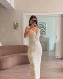 Sexy Elegant Flower Print Slim Long Dresses Women V-neck Low Cut Leace-up Backless Package Hip Bodycon Sleeveless Dress Female