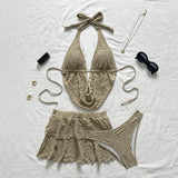 3PC with Skirt Wrinkled Halter Tankini Bikini Women Swimwear Female Swimsuit Three-pieces Bikini Set Bathing Suit Swim Beachwear