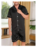 Men Satin Pajama Set Sleepwear for Man Summer Short Sleeve Button-Down Shirt & Shorts Pajamas 2 Piece Home Clothes Short Suit