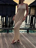 Sexy Glitter Backless Knitwear Tank Dress Sleeveless Slim Fishtail Dresses 2025 Women's Party Evening Vestidos Maxi Dress