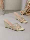 Fashion Embroidery Breathable Organza Mesh Slides Women's Peep Toe Slippers Designer Wedges High Heels Shoes 35-42 New Summer