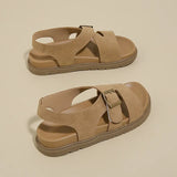 Women Sandals Summer New Solid Color Open Toe Flat Casual Slippers Buckle Fashion Outdoors Beach Sandals Sandalias De Mujer