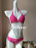 Sweet Pure Desire Bikini Set for Women - 4-Piece Hot Pink High Waisted Swimsuit for Summer Beach Holiday