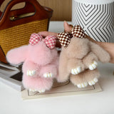 Bag Accessories Fashion Pluff Bunny Keychain Fluffy Lovely Play Dead Rabbit Cute 13cm Rabbit Fur Keychain Women
