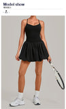 Fake Two Piece Tennis Dress Women Back Criss Cross Slim Bulit-in Shorts Golf Athletic Dresses Gym Pleated Fluffy Yoga Mini Dress