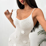 Women's Fashion Short Skirt U-Shaped Collar Cross Tie Hollow Design 3D Hook Flower Sexy Strap Stylish Women's Clothing