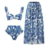 2026 New Arrival Push Up Women Bikini Set Floral Printed Ruffle Bikinis Strappy Bandage Swimwear Brazilian Biquini Bathing Suit
