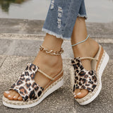 Fashion Leopard Print Wedge Slippers Women Summer Peep Toe Platform Sandals Woman Lightweight Non Slip Beach Sandles Plus Size