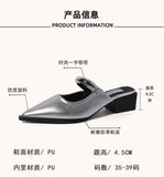 2026 New Summer Women Cover Toe Mules Slippers Fashion Metal Decoration Thick Heel Slide Shoes Comfort Street Style Footwear