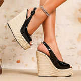 2026 Big Size 42 Sexy Peep Toe Summer Espadrilles Sandals Women Super High Heels Slingback Sandals Platform Sandals Wedges Shoes