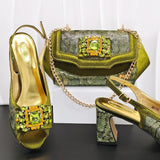 Doershow African fashion Italian Shoes And Bag Sets For Evening Party With Stones gold Italian Handbags Match Bags!  HW1-1