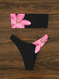 2025 Bandeau Thong Bikini Printed Floral Swimwear Female Sexy Swimsuit Women Bathers Bathing Swimming Swim Suit Beachwear