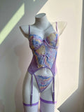 Toucheart Erotic Lingerie with Stockings See-through Color Lace Uniform Body Shaping Patchwork Intimate Seductive Underwear Set