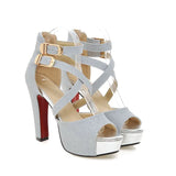 Women's Sandals Summer New Style Fashion Fish Mouth Open Toe Buckle Thick Heel High Heel Women's Shoes Plus Size 33-43 High 11cm