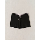 XS - L Bow Mini Shorts Ribbed Bikini Bottom Swim Brief Women Swimwear Female Bather Brazilian Tanga Panties Underwear V6538