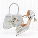 Doershow African fashion Italian Shoes And Bag Sets For Evening Party With Stones SILVER Italian Handbags Match Bags!   HGO1-1