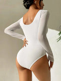 2026 White Swimsuit One Piece Solid Long Sleeve Swimwear Women Bathing Suit Female Cut Out Swimming Summer Beachwear Bodysuit