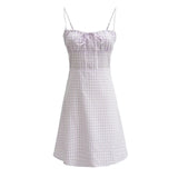 Foridol Spaghetti Strap Tie Up Plaid Dress Women Summer Beach Midi Sundress Strapless Retro Pink Short Vestidos Female Dress