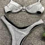 Glitter Shiny Underwired V-Bar Bikini Women Swimsuit Female Brazilian Swimwear Two-piece Bikini Set Triangle Bathing Suit Swim