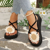 Summer Thick Bottom Bohemian Sandals Women Flowers Decor Non Slip Platform Beach Sandles Woman Plus Size 42 Light Eva Sandals