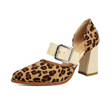 Spring  Autumn New Model Fashion High Heels Nude Shoes Color Blocking Pointed Tip Buckle Leopard Print Sexy Party Women's Shoes