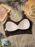 Women Ribbed U-Neck Cami Bra Adjustable Strap Padded Sports Bra Seamless Wireless Yoga Tank Top Comfort Daily Layering Lingerie