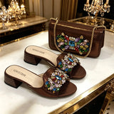 doershow High Quality African Style Ladies Shoes And Bags Set Latest silver Italian Shoes And Bag Set For Party HWS1-15