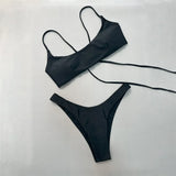 Brown Bandeau Micro Bikini Set Back String Lace-up Sexy Swimsuit Solid Swimwears Woman 2026 High Cut Bathing Suit Bikinis Femmes