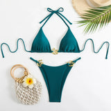Sexy Black Bikini Set Women Green Metal Ring Designer Push Up Swimwear 2025 Brazilian Beach Bathing Suit Thong Swimsuit Biquini