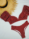 Sexy V Neck Short Sleeve Polka Dot Bikini Female Swimsuit Women Swimwear Two-pieces Bikini set Bather Bathing Suit Swim Lady