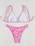 Sexy Orange Print Micro Bikini 2026 Women Double Strap Push Up Bra Hollow Out Thong Swimsuit Beach Bathing Suit Holiday Swimwear