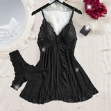 V-neck Luxury Pajama Set With Thong Women Nightgown For Sleeping Hot Femme Sleepwear Summer Sleeveless Sleep Dress Holiday Gifts