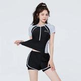New Short Sleeve High Waist Two Pieces Swimwear Women Swimsuit Hot Spring Surf Bathing Swimming Suit Female Beach Wear