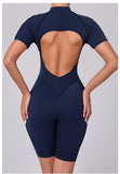 Summer Zipper Workout Jumpsuit Sports Overalls Women Running Fitness Short Sleeve Yoga Bodysuit