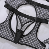Toucheart Sexy Lingerie Suit for Women Sexy Bra Set Fashion Plaid Patchwork Sexy Lingerie Four-piece Set Women's Underwear Set
