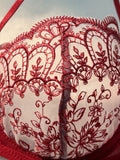 Red Floral Lace Lingerie Set Sheer Mesh Underwire Bra With Bow & Thong Women Sexy Underwear ZA824057