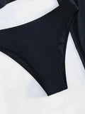 3 Pieces One shoulder Ring Link Bikini 2026 Women & Skirt Swimsuit Solid Sexy Swimwear Female Bathers Bathing Swimming Swim Suit